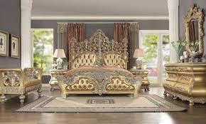 Royal Rich Gold Cal King Bedroom Set 6pcs Carved Wood Traditional Homey Design Hd 8016 Hd 8016 Ck Set 6 In 2021 Bedroom Set King Bedroom Sets King Bedroom