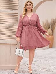 فستان شكل A مقاس كبير باكمام بيشوب وبرباط منقط سويسري شي إن Fashion Dresses Dresses With Sleeves