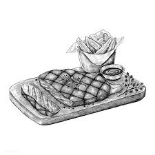 This page is a carnivore's delight! Download Premium Vector Of Hand Drawn Steak With Fries 410391 How To Draw Hands Food Coloring Pages Steak