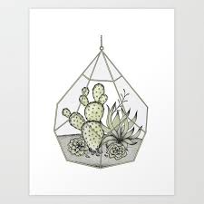 Succulent Terrarium Art Print By Barlena Succulents Drawing Succulent Terrarium Succulent Wall Planter