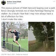 Health Secretary Matt Hancock Hops Over A Fence At London Park Readsector