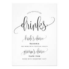 Signature Drinks Sign Lovely Typography Zazzle Com Signature Drinks Sign Drink Signs Typography Card