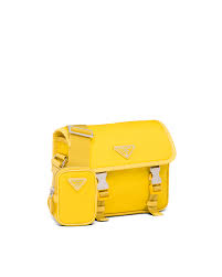 3.9 l x 7.5 w x 0.6 d, 5.1 drop. Yellow Nylon And Saffiano Leather Shoulder Bag Prada