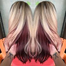 Purple and blue underneath hair color. Image Result For Burgundy Hair With Blonde Underneath Hair Color Underneath Underlights Hair Wine Red Hair