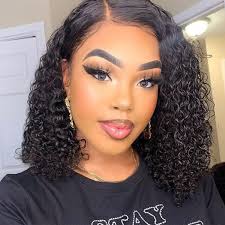 Human hair lace front wig bob short bob free part style brazilian hair wavy black wig 130% density with baby hair natural hairline for black women 100% virgin 100% hand tied women's short human hair. Curly Human Hair Lace Front Short Bob Wigs Tinashehair