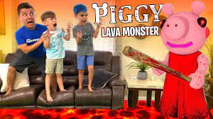 Hello neighbor in real life statues style! Piggy Is The Lava Monster The Floor Is Lava In Real Life Funhouse Family Youtube