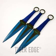 This knife set comes with 3 metal kunai knives. Triple Kunai Blue Black Throwing Knife Set Anime Ninja 3 Throwers Naruto