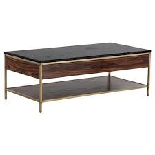 Lund Modern Classic Black Marble 2 Tier Rectangular Storage Coffee Table