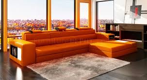 Polaris Mini Sectional Sofa In Orange Bonded Leather By Vig