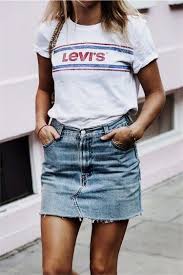Pair A Simple Graphic Tee With A Denim Skirt For A Casual Spring Look Let Daily Dress Me Help You Find T Denim Skirt Outfits Fashion Denim Skirt Outfit Summer