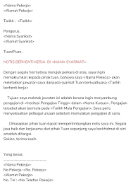 Contoh surat berhenti kerja dalam english. Work Co Resumemurah On Twitter 6 Contoh Surat Berhenti Kerja Dalam Bahasa Melayu Notis Sebulan Notis 24 Jam Notis Serta Merta Notis Menyambung Pelajaran Https T Co 8ttqid6s0p