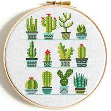 Small plant cross stitch patterns. Cactus Cross Stitch Pattern Succulent Plants Cactus Flower Cactus Cross Stitch Cross Stitch Art Modern Cross Stitch
