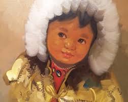 Vintage Eskimo Indian Child Oil Painting by Stone Signed Art Framed  Beautiful