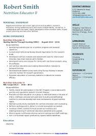 nutrition educator resume sles