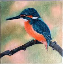 Bird Painting Original Artwork Small Art Kingfisher Wall Art Birds Painting Colorful Oil Painting Small Art