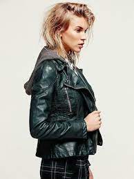 Free People Dark Green Vegan Leather Hooded Biker Jacket Sz 2 Leather Jacket With Hood Leather Jacket Vegan Leather Jacket