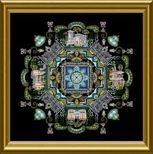 All stitches in b/w, backstitch as complete lines, beads as black dots. Chatelaine Lake Como Mandala Cross Stitch Chart