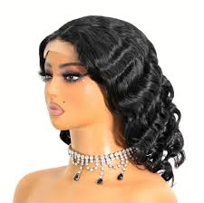 180% Density 4x1 Lace Closure Loose Wave Human Hair Bob Wig in 16”