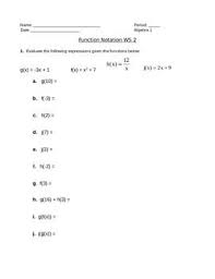 Function Notation Worksheet 2 Algebra Worksheets Pre Algebra Worksheets Algebra