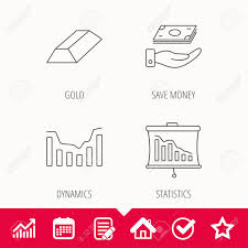 save money dynamics chart and statistics icons gold bar linear