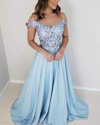 Lace Embroidery Satin Prom Dresses Off Shoulder Light Blue Prom Dress Prom Dresses Blue A Line Prom Dresses