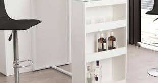 Table De Bar Avec Rangement Et Plateau En Verre Trempe H 105cm Tetris Blanc Table Bar Cuisine Cuisine Appartement Table Bar