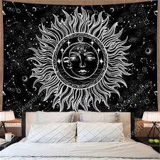 Sun Moon Tapestry Wall Hanging Psychedelic Burning Sun And Etsy In 2020 Sun And Moon Tapestry Moon Tapestry Star Tapestry