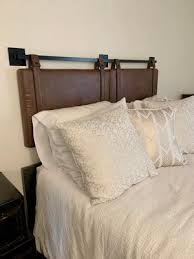 Nathan james harlow twin wall mount headboard, light gray fabric upholstered headboard, adjustable height vintage brown pu leather straps with black matte metal rail, gray/brown average rating: Nathan James Harlow Queen Full Wall Mount Headboard Light Gray Fabric Upholstered Headboard Adjustable Height Vintage Brown Pu Leather Straps With Black Matte Metal Rail Gray Brown Walmart Com Walmart Com