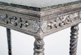 And a tiny friend done much later. Antique Swedish Parcel Silver Leaf Marble Console Table