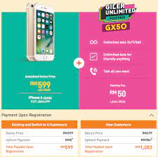 With regards to u mobile's gx50 and gx30 plans the offering of unlimited data for all apps still applies. U Mobile Offers The Iphone 6 For Rm599 On A Rm50 Unlimited Postpaid Plan Soyacincau Com