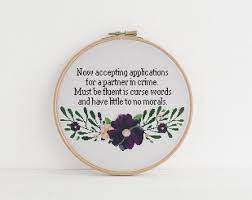 With a beginner cross stitcher, i skip the backstitching (unless they're already familiar with how to do it) and just focus on the cross stitch. Now Accepting Applications For Partner In Crime Cross Stitch Etsy Cross Stitch Patterns Funny Cross Stitch Patterns Cross Stitch