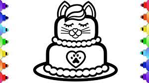 The unicorn in this coloring sheet almost seems to be emitting a rainbow from its horn. Learn To Draw A Cute Kitten Cake And A Unicorn Cake For Cute Kitten Cake Coloring Page Meow Moe Barbie Coloring Pages Barbie Coloring Cat Coloring Page