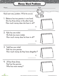 Penny Nickel Dime Word Problems Worksheet Education Com Money Word Problems Word Problems Word Problem Worksheets