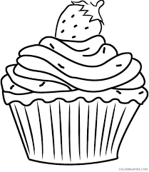 Delicious cupcake with three flowers. Cupcake Coloring Pages Strawberry Decoration Coloring4free Coloring4free Com
