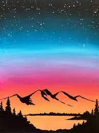 Paint a light blue mixed with ultramarine blue mountain. Silhouette Paintings Mountains Painting Inspired