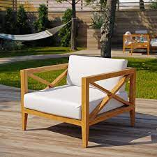 Many people allow outdoor teak wood furniture to age naturally, without blemishes, oils or surface treatments. Modway Northlake Natural Grade A Teak Wood Outdoor Lounge Chair With White Cushions Eei 3425 Nat Whi The Home Depot
