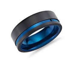Asymmetrical Black Blue Engraved Wedding Band In Tungsten 8mm Blue Nile Mens Wedding Bands Black Mens Wedding Rings Mens Wedding Bands