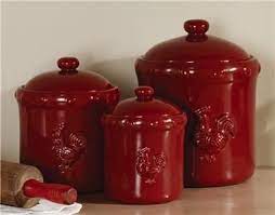 A set of canisters to perk up your countertops with a modern touch while keeping your dry foods neatly preserved and fresh. Country French Kitchen Canister Sets Country Decor Rustic Rooster Ceramic Kitch Ceramic Kitchen Canisters Ceramic Kitchen Canister Sets Red Kitchen Canisters