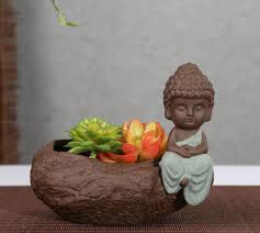 Creative Ceramic Flower Pot Personalized Buddha Monk Pattern Flower Pot Purple Clay Household Decoration Buddha Art Buddha Zen Buddha Decor