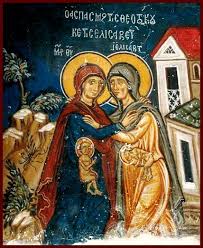 The Meeting Of The Most Holy Theotokos And Saint Elizabeth Beautiful Wall Painting From Timios Stavros Holy Cro John The Baptist Virgin Mary Orthodox Icons