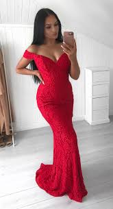 Mermaid Off The Shoulder Sweep Train Red Lace Prom Dress Mermaid Prom Dresses Lace Red Lace Prom Dress Homecoming Dresses Long