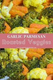 These Garlic Parmesan Broccoli Cauliflower And Carrots Are Oven Roasted To Pe Roasted Broccoli And Carrots Roasted Vegetable Recipes Cauliflower Carrot Recipe