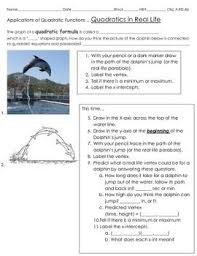 Intro To Applications Of Quadratic Functions A Dolphin Jump Quadratics Quadratic Functions Vocabulary Words