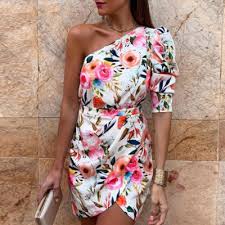 Are there any white floral dresses on amazon? One Shoulder Floral Print Bodycon Dress From Koko Fashion Printed Bodycon Dress Bodycon Dress Fashion