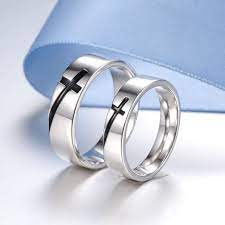 Blue Sweet Couple Rings Black Cross Wedding Bands Set Sterling Silver Cross Rings For Men And Women Christian Wedding Rings Rings For Men Cool Wedding Rings