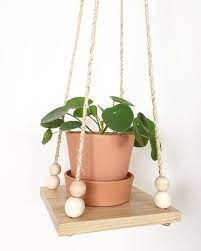 Rope And Wood Hanging Planter Plant Hanger Plant Shelf Floating Shelf Hanging Shelf The Shelf W Double Wooden Beads Plant Hanger Plant Shelves Hanging Planters
