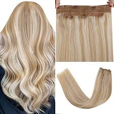 We'll let you make that call. Amazon Com Blonde Hair Fish Line Extensions Laavoo Highlight Fish Wire Hair Extensions Ash Blonde Highlight Light Blonde Remy Extensions Wire Hidden Crown Fish Line Extensions With Clips Straight 80g 14 Everything