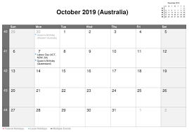Printable Calendar October 2019 Australia Free Calendar Calendar October Calendar