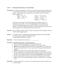 Write a balanced equation for the reaction between the permanganate ion and hydrogen peroxide in a basic solution to form manganese dioxide and oxygen. Lab 5 2 Decomposition Reactions