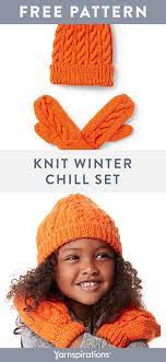 Free Knit Winter Chill Set Pattern Using Patons Canadiana Yarn Make A Cute Cabled Knit Hat And Mittens Set To Knitting Patterns Free Winter Knits Patons Yarn